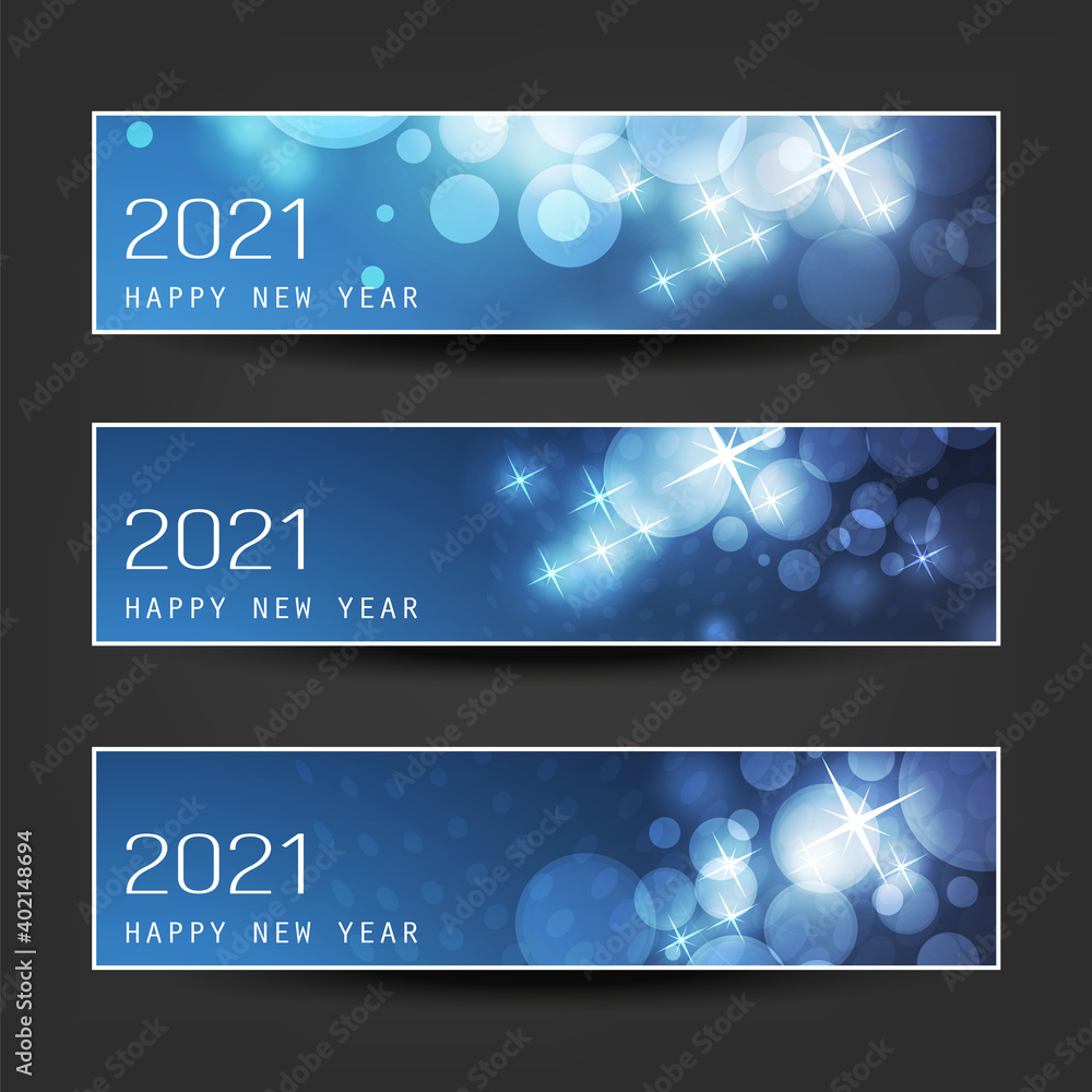 Set of Dark Horizontal New Year Banners - 2021