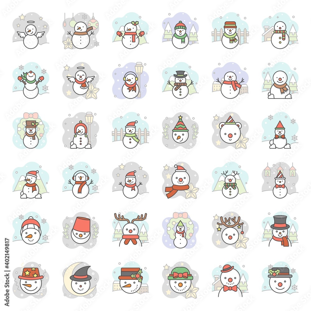 Obraz premium Snowman with background icon set, vector illustration