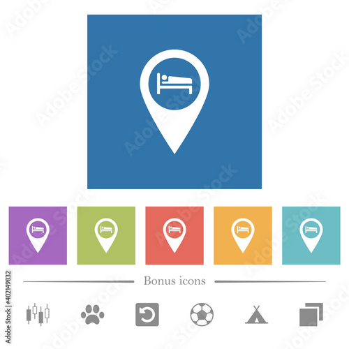 Free Download Hotel GPS map location flat white icons in square backgrounds - GFXLoad
