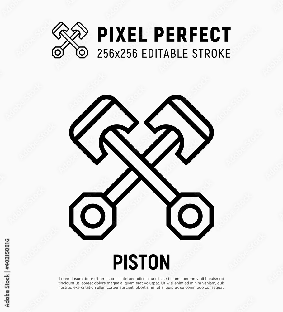 Car pistons thin line icon. Pixel perfect, editable stroke. Vector illustration for car service. Car pistons thin line icon. Pixel perfect, editable stroke. Vector illustration for car service.