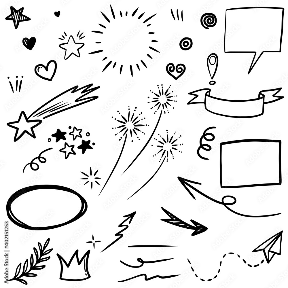 Hand drawn set doodle elements for concept design isolated on white ...