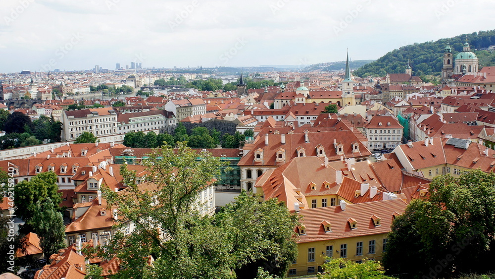 Fototapeta premium PRAGUE, CZECH REPUBLIC - JULY 27, 2019. Panoramic view of the city from Prague Castle