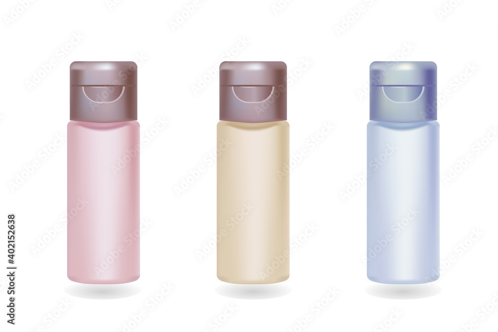 Bottles for cosmetics. Set of bottles of different colors. Vector illustration Bottles for cosmetics. Set of bottles of different colors. Vector illustration