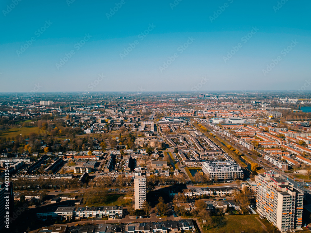 Aerial drone shot of the 's-Hertogenbosch or Den Bosch city in Noord Brabant the Netherlands from above. 