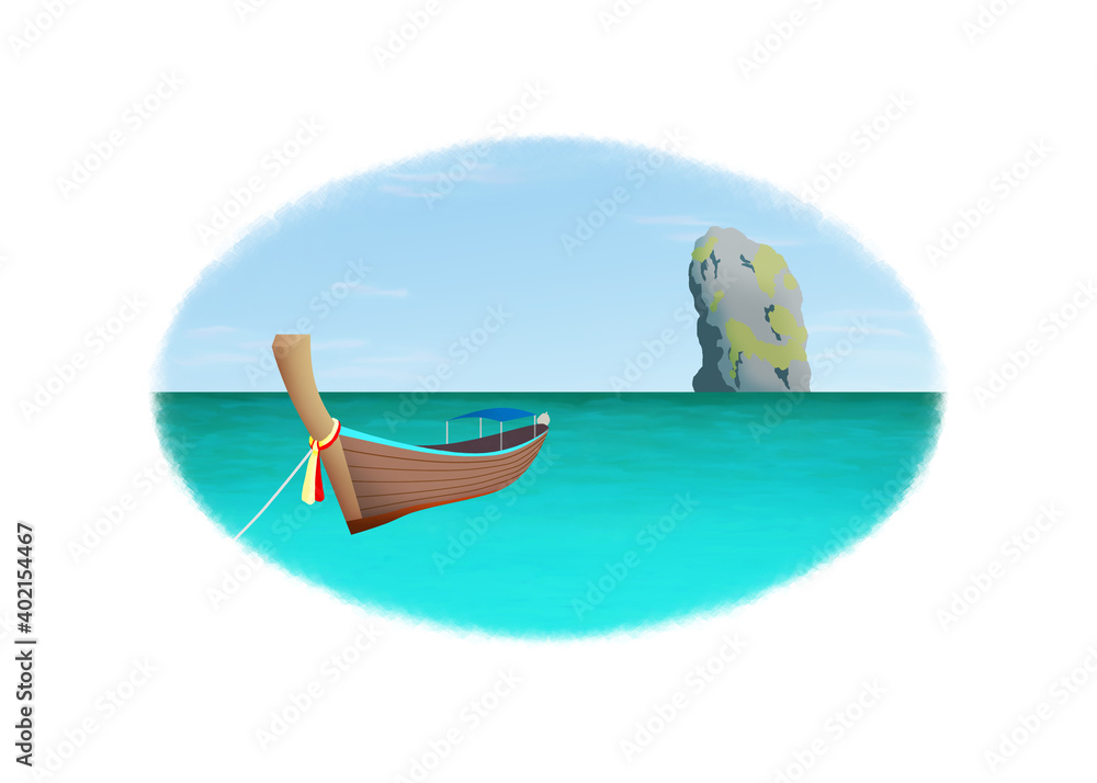 Naklejka premium A view of a boat and summer beach from Krabi Thailand