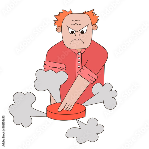 The man is angry. Let off steam, calm down. Vector EPS 10