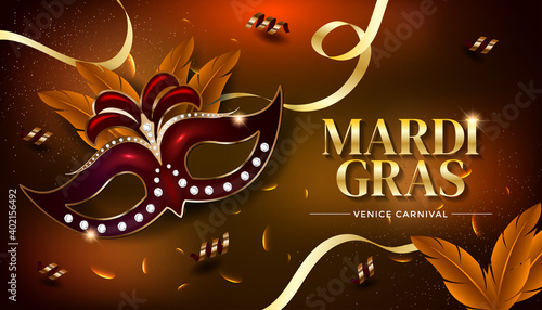 Mardi Gras Venice Carnival with masks elements and luxury background