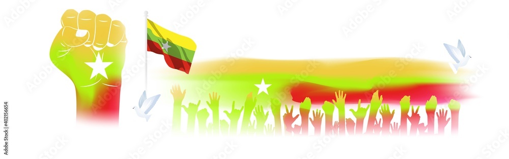 Vector illustration for Myanmar happy independence day, 4th July, national day, tricolor abstract background, Myanmar flag, patriotic day , banner, poster