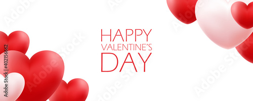Happy Valentine's Day romantic banner with red and pink hearts. 14 february holiday background. Vector Illustration.