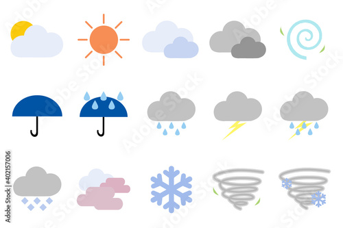 A group of various weather icons used for forecasting