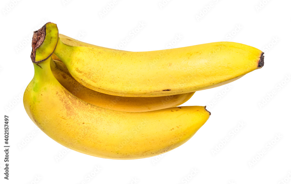 bunch of ripe yellow bananas cut out on white background