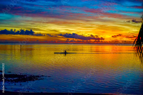 French Polynesia, Raiatea Island. Exceptional sundown with beautiful colours. photo
