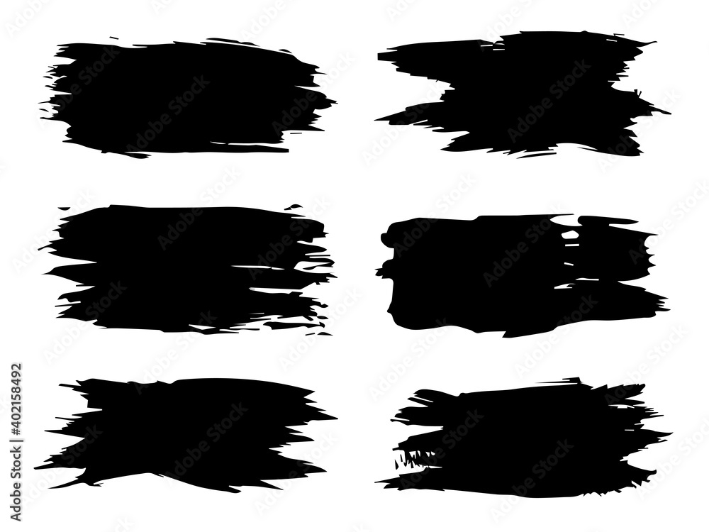 Vector collection or set of artistic black paint, ink or acrylic hand made creative brush stroke backgrounds isolated on white as grunge or grungy art, education abstract elements frame design Vector collection or set of artistic black paint, ink or acrylic hand made creative brush stroke backgrounds isolated on white as grunge or grungy art, education abstract elements frame design