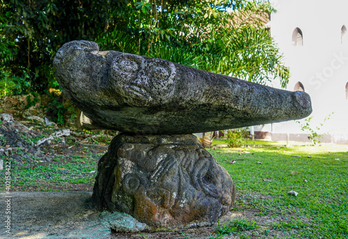 Near the Haapiti Catholic Church in Moorea, French Polynesia an old sacrificial altar.