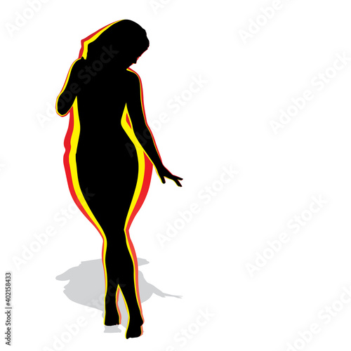 Vector conceptual fat overweight obese female vs slim fit healthy body after weight loss or diet with muscles thin young woman isolated. Fitness, nutrition or fatness obesity, health silhouette shape