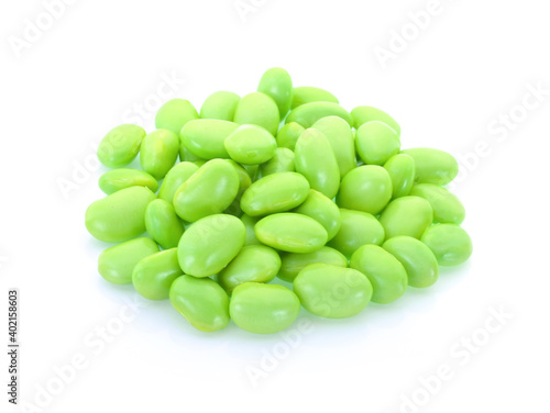 fresh Green soy beans on white background