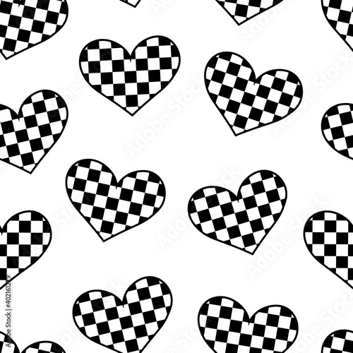 Seamless pattern hearts black and white vector illustration