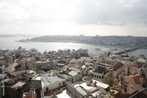 Galata Bridge and Istanbul Cityscape Aerial View