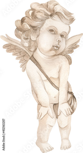 Watercolor romantic angel. Valentine`s day Cupid. Vintage concept for wedding designs.
