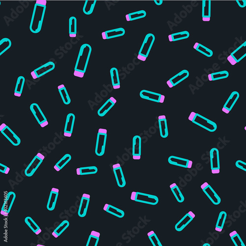 Line Dildo vibrator for sex games icon isolated seamless pattern on black background. Sex toy for adult. Vaginal exercise machines for intimate. Vector Illustration.