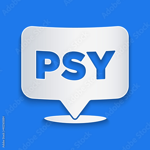 Paper cut Psychology icon isolated on blue background. Psi symbol. Mental health concept, psychoanalysis analysis and psychotherapy. Paper art style. Vector.