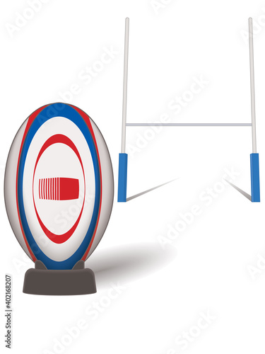 rugby sport league and union ball with H-shaped goal post isolated on a white background