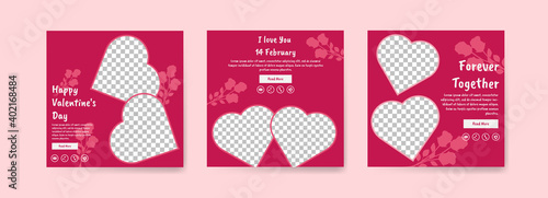 Collection of Valentine's Day social media posts. Offer social media banners. vector photo frame mockup illustration.
