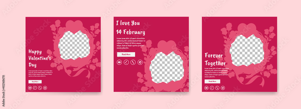 Collection of Valentine's Day social media posts. Offer social media banners. vector photo frame mockup illustration. Collection of Valentine's Day social media posts. Offer social media banners. vector photo frame mockup illustration.