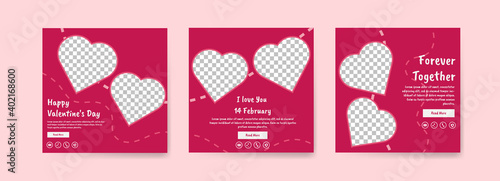 Collection of Valentine's Day social media posts. Offer social media banners. vector photo frame mockup illustration.