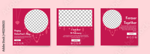 Collection of Valentine's Day social media posts. Offer social media banners. vector photo frame mockup illustration.