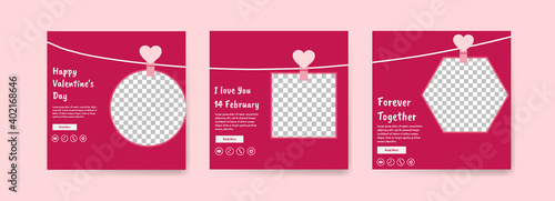 Collection of Valentine's Day social media posts. Offer social media banners. vector photo frame mockup illustration.