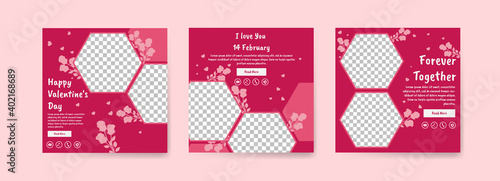 Collection of Valentine's Day social media posts. Offer social media banners. vector photo frame mockup illustration.