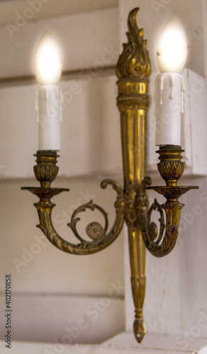 Old Wall Twin lamp made of Brass with Plates