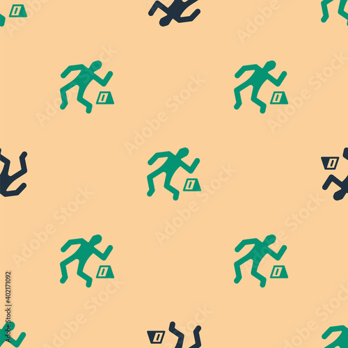 Green and black Crime scene icon isolated seamless pattern on beige background. Vector.