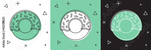 Set Donut with sweet glaze icon isolated on white and green, black background. Vector.