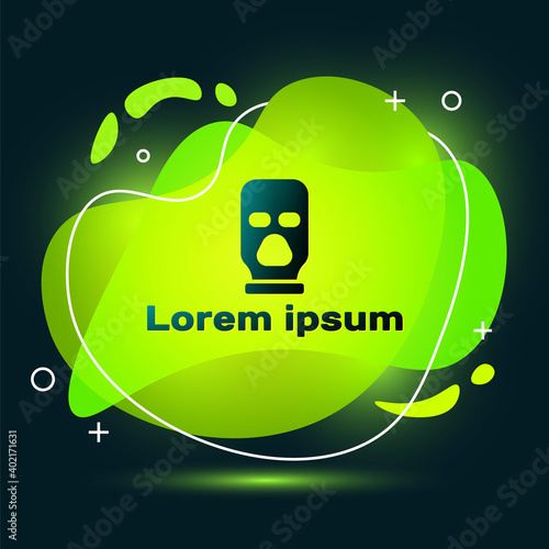 Black Balaclava icon isolated on black background. A piece of clothing for winter sports or a mask for a criminal or a thief. Abstract banner with liquid shapes. Vector.