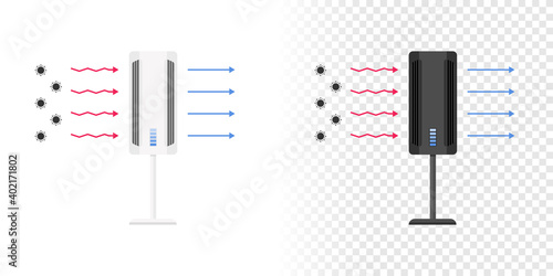 Air Purifier Concept. Antibacterial air purifier. Filter virus safe from virus COVID. Vector illustration