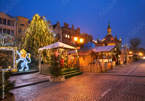 Holiday decorations of Coal Market (Targ Weglowy) square in Gdansk. Poland