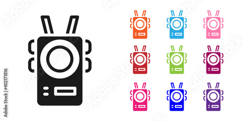 Black Police body camera icon isolated on white background. Set icons colorful. Vector.
