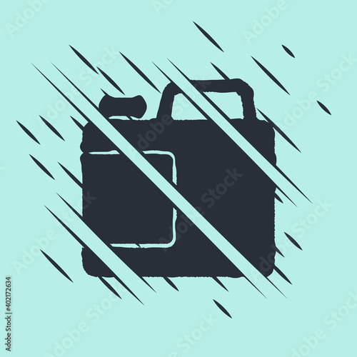 Black Plastic bottle for laundry detergent, bleach, dishwashing liquid or another cleaning agent icon isolated on green background. Glitch style. Vector.