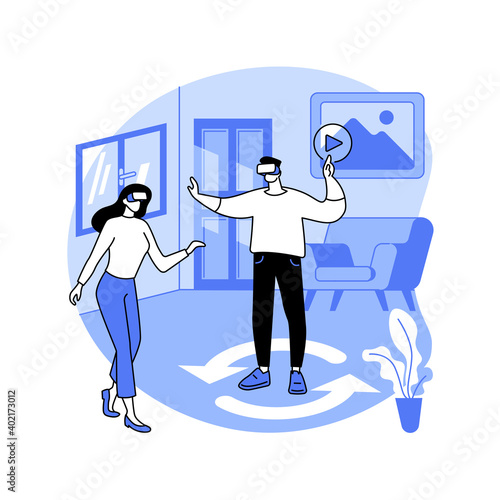 Real estate virtual tour abstract concept vector illustration. VR house tour, real estate agent, listing video walk-through, buying experience, home staging, potential buyer abstract metaphor.