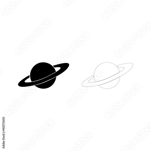 Black planet icon and orbit sign. Vector illustration eps 10