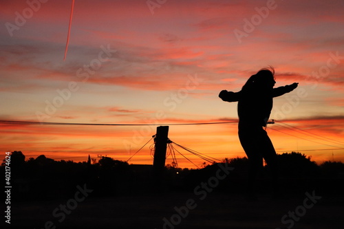 Shooting star and reddish sunset in Buenos Aires, Argentina.