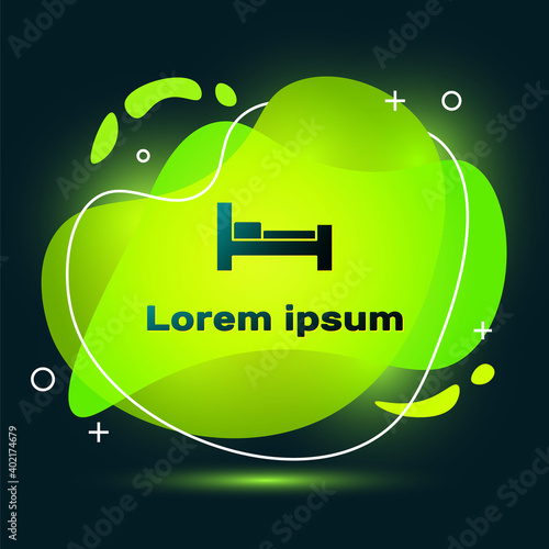 Black Hotel room bed icon isolated on black background. Abstract banner with liquid shapes. Vector.