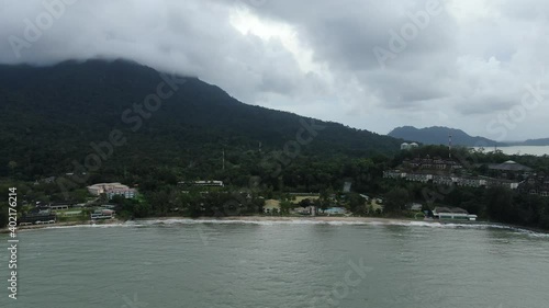 Creative Aerial Shots of the Santubong and Damai Beaches of Sarawak Malaysia, beside the South China Sea, with the mighty Mount Santubong as the backgroundCreative Aerial Shots of the Santubong and Da photo