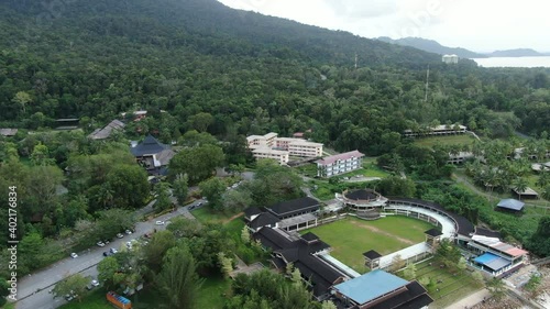 Creative Aerial Shots of the Santubong and Damai Beaches of Sarawak Malaysia, beside the South China Sea, with the mighty Mount Santubong as the backgroundCreative Aerial Shots of the Santubong and Da photo