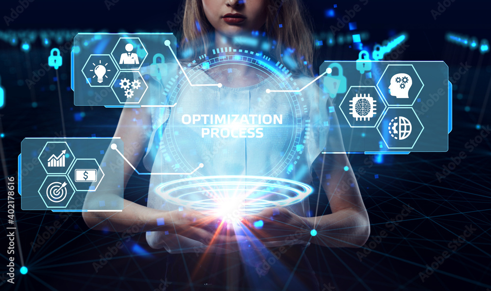 Optimization Software Technology Process System Business concept. Business, Technology, Internet and network concept.
