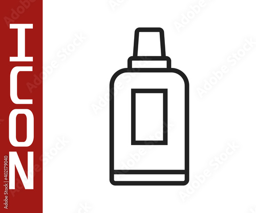 Black line Plastic bottle for laundry detergent, bleach, dishwashing liquid or another cleaning agent icon isolated on white background. Vector.
