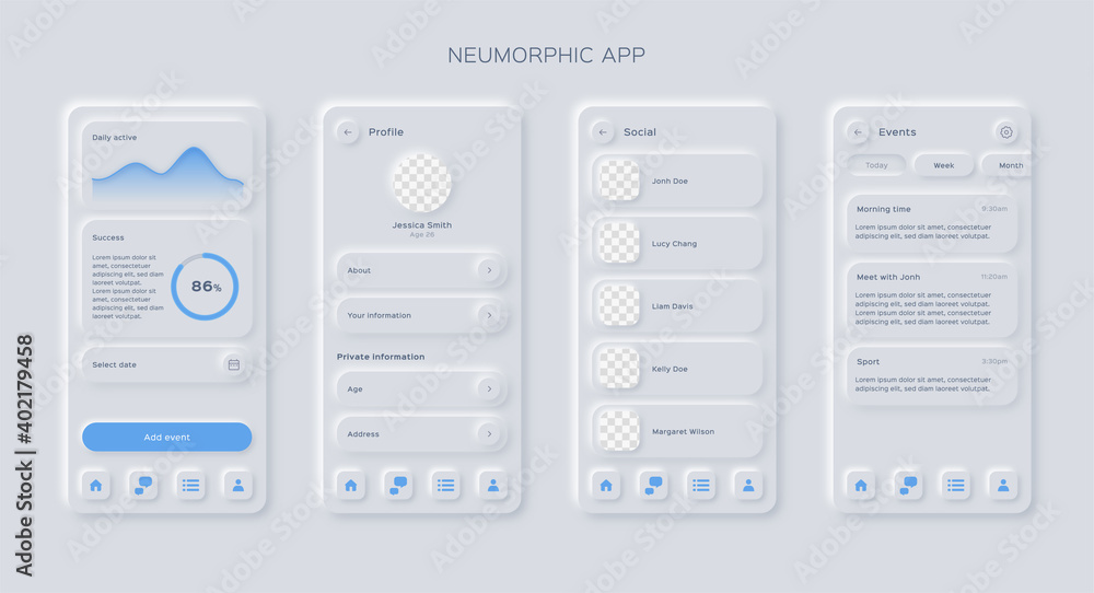 Neumorphic mobile app template. - obrazy, fototapety, plakaty 