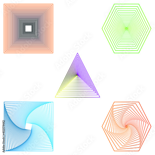 Conjunto de figuras geométricas para descargar. Set de cinco vectores de colores cambiables para todo tipo de trabajos creativos.